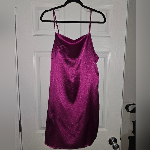 Birch And Stone Magenta Pink Satin Slip Dress Size X-Large - Picture 2 of 6